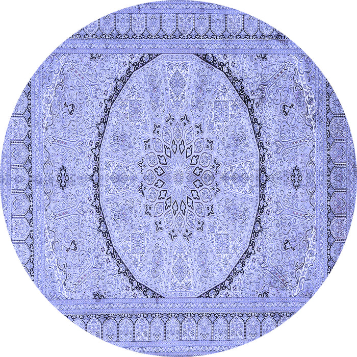 Round Machine Washable Medallion Blue Traditional Rug, wshtr997blu