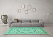 Machine Washable Medallion Turquoise Traditional Area Rugs in a Living Room,, wshtr997turq