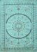 Machine Washable Medallion Light Blue Traditional Rug, wshtr997lblu