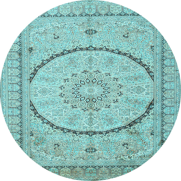 Round Medallion Light Blue Traditional Rug, tr997lblu