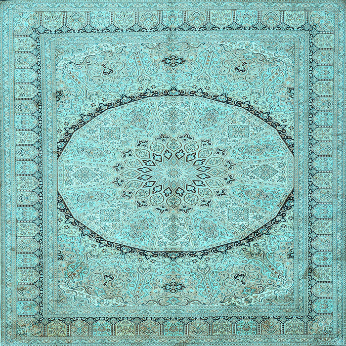 Square Machine Washable Medallion Light Blue Traditional Rug, wshtr997lblu