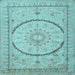 Square Machine Washable Medallion Light Blue Traditional Rug, wshtr997lblu