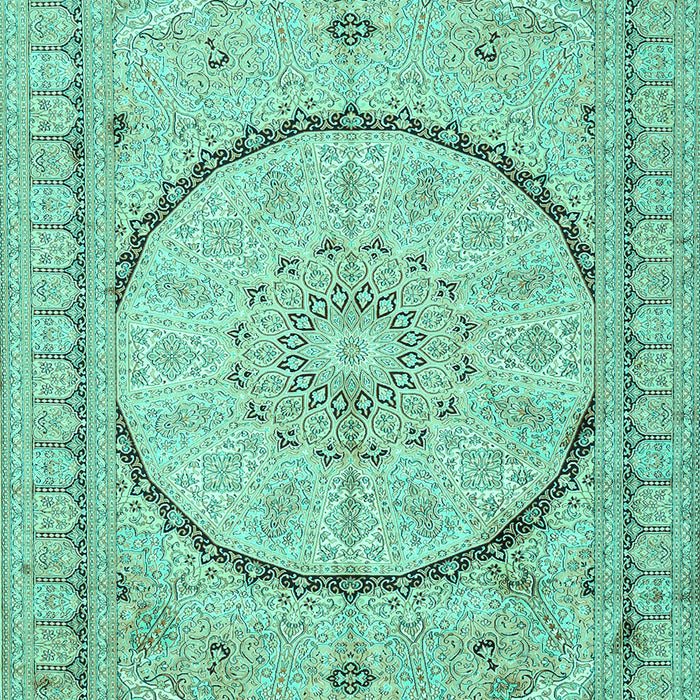 Machine Washable Medallion Turquoise Traditional Area Rugs, wshtr997turq