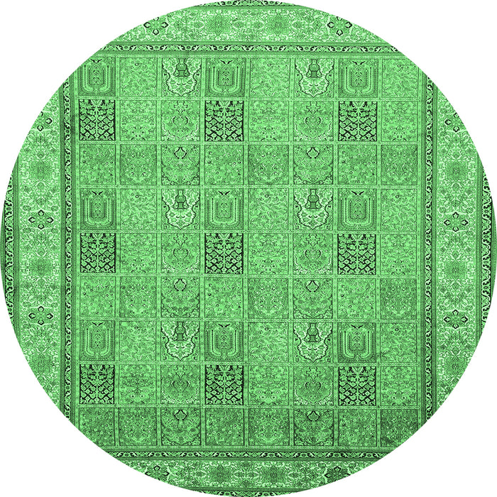 Round Persian Emerald Green Traditional Rug, tr998emgrn