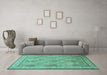 Machine Washable Persian Turquoise Traditional Area Rugs in a Living Room,, wshtr998turq