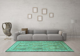 Machine Washable Persian Turquoise Traditional Area Rugs in a Living Room,, wshtr998turq