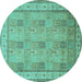 Round Machine Washable Persian Turquoise Traditional Area Rugs, wshtr998turq