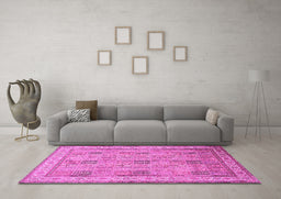 Machine Washable Persian Pink Traditional Rug in a Living Room, wshtr998pnk
