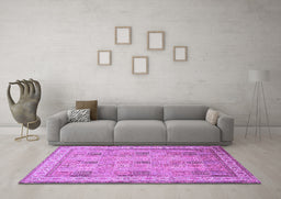 Machine Washable Persian Purple Traditional Area Rugs in a Living Room, wshtr998pur