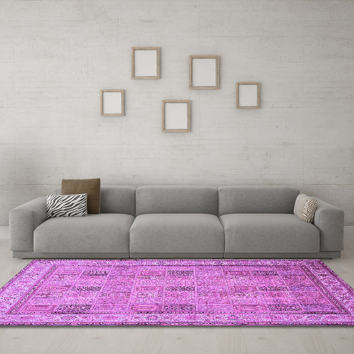 Machine Washable Persian Purple Traditional Area Rugs in a Living Room, wshtr998pur
