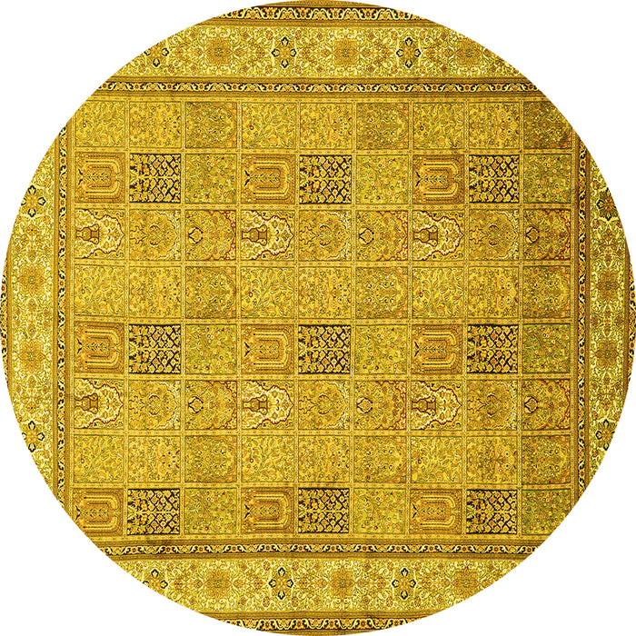 Round Machine Washable Persian Yellow Traditional Rug, wshtr998yw