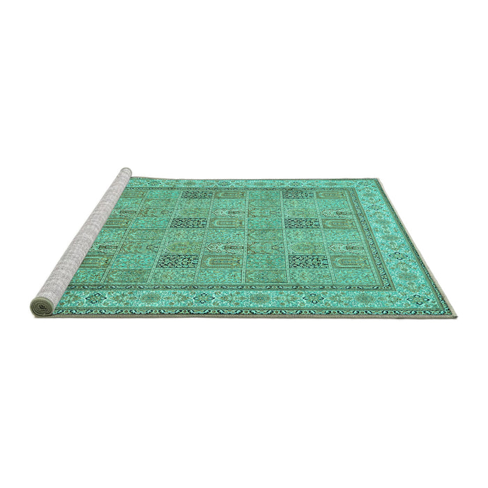 Sideview of Machine Washable Persian Turquoise Traditional Area Rugs, wshtr998turq