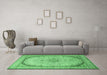 Machine Washable Medallion Emerald Green Traditional Area Rugs in a Living Room,, wshtr999emgrn