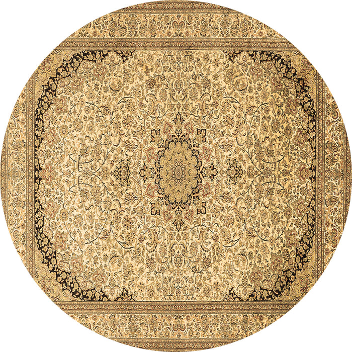 Round Machine Washable Medallion Brown Traditional Rug, wshtr999brn