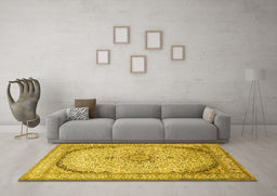 Machine Washable Medallion Yellow Traditional Rug in a Living Room, wshtr999yw