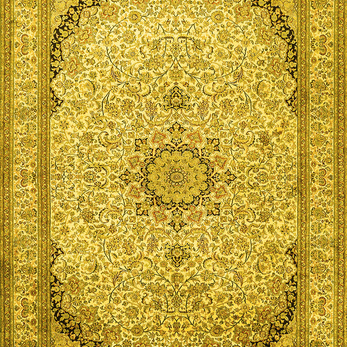 Machine Washable Medallion Yellow Traditional Rug, wshtr999yw