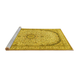 Sideview of Machine Washable Medallion Yellow Traditional Rug, wshtr999yw