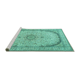 Sideview of Machine Washable Medallion Turquoise Traditional Area Rugs, wshtr999turq