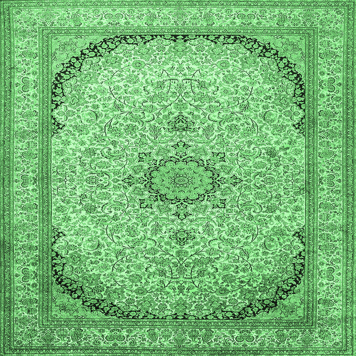 Square Machine Washable Medallion Emerald Green Traditional Area Rugs, wshtr999emgrn