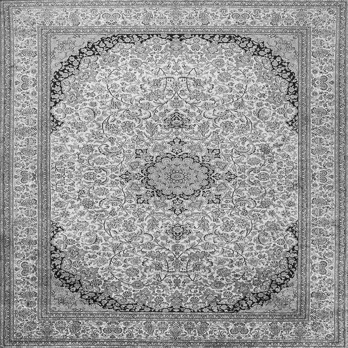 Round Machine Washable Medallion Gray Traditional Rug, wshtr999gry