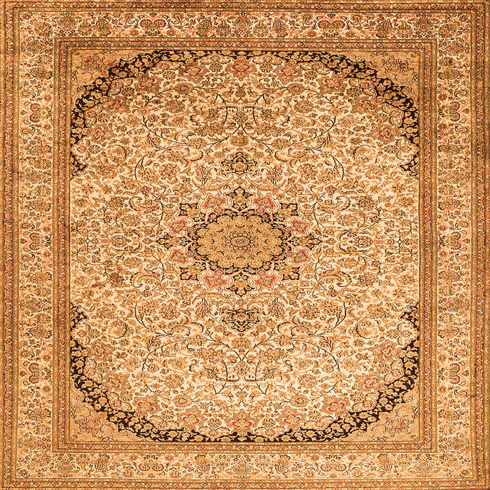 Round Machine Washable Medallion Orange Traditional Area Rugs, wshtr999org