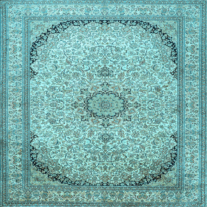 Square Machine Washable Medallion Light Blue Traditional Rug, wshtr999lblu