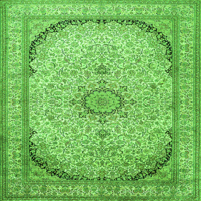 Round Machine Washable Medallion Green Traditional Area Rugs, wshtr999grn