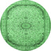 Round Medallion Emerald Green Traditional Rug, tr999emgrn