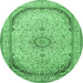 Round Machine Washable Medallion Emerald Green Traditional Area Rugs, wshtr999emgrn