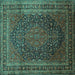 Square Machine Washable Medallion Turquoise Traditional Area Rugs, wshtr99turq