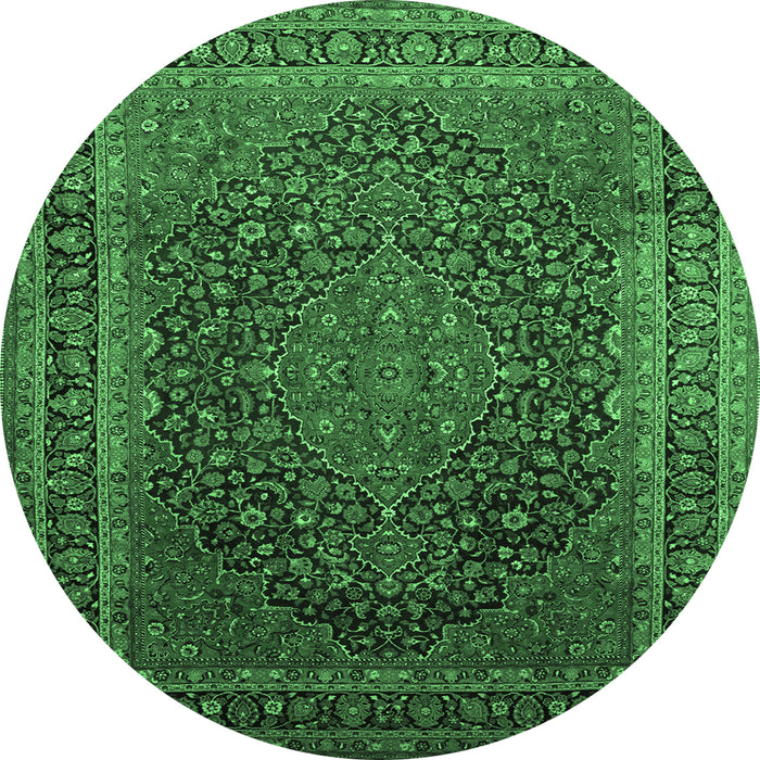 Round Medallion Emerald Green Traditional Rug, tr99emgrn
