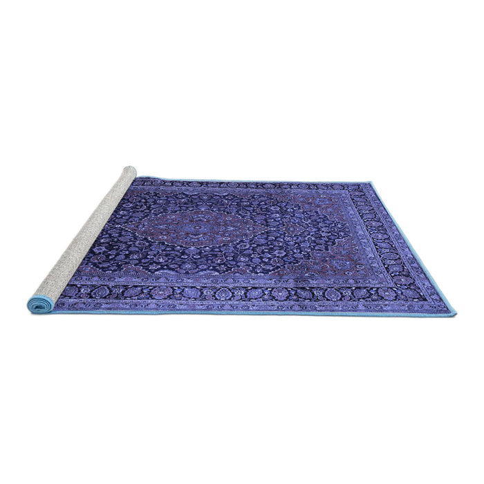 Sideview of Machine Washable Medallion Blue Traditional Rug, wshtr99blu