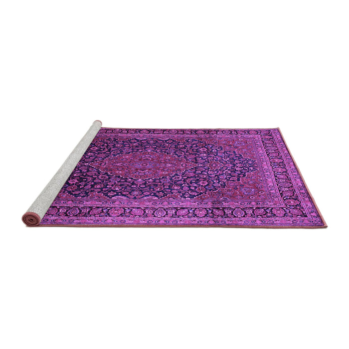 Sideview of Machine Washable Medallion Purple Traditional Area Rugs, wshtr99pur
