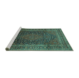 Sideview of Machine Washable Medallion Turquoise Traditional Area Rugs, wshtr99turq