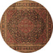 Round Machine Washable Medallion Brown Traditional Rug, wshtr99brn