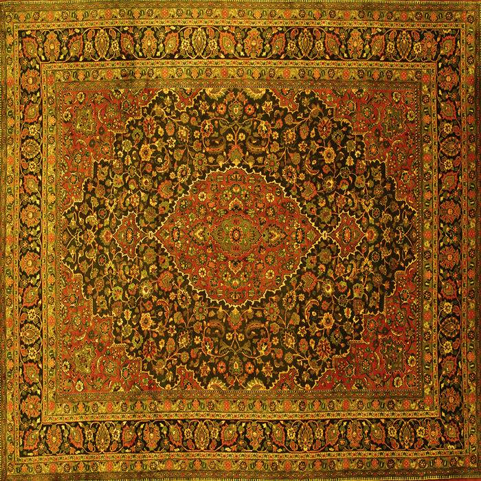 Square Machine Washable Medallion Yellow Traditional Rug, wshtr99yw