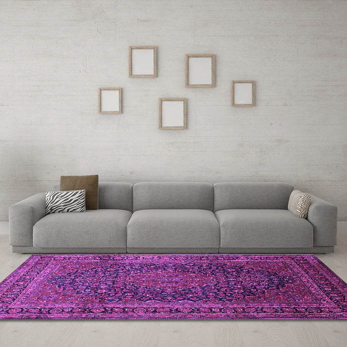 Machine Washable Medallion Purple Traditional Area Rugs in a Living Room, wshtr99pur