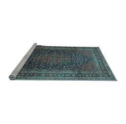 Sideview of Machine Washable Medallion Light Blue Traditional Rug, wshtr99lblu