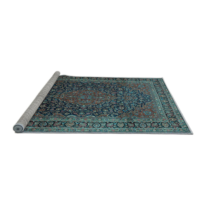 Sideview of Machine Washable Medallion Light Blue Traditional Rug, wshtr99lblu