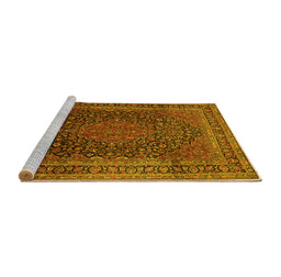 Sideview of Machine Washable Medallion Yellow Traditional Rug, wshtr99yw