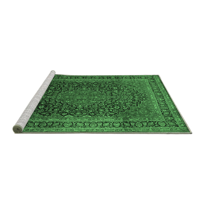 Sideview of Machine Washable Medallion Emerald Green Traditional Area Rugs, wshtr99emgrn