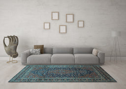 Machine Washable Medallion Light Blue Traditional Rug in a Living Room, wshtr99lblu