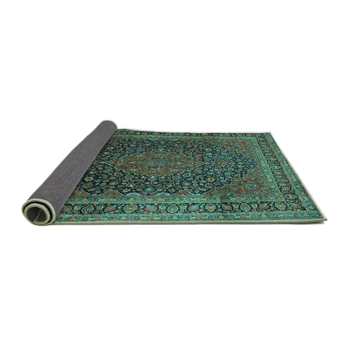 Sideview of Medallion Turquoise Traditional Rug, tr99turq