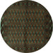 Round Machine Washable Southwestern Turquoise Country Area Rugs, wshtr9turq