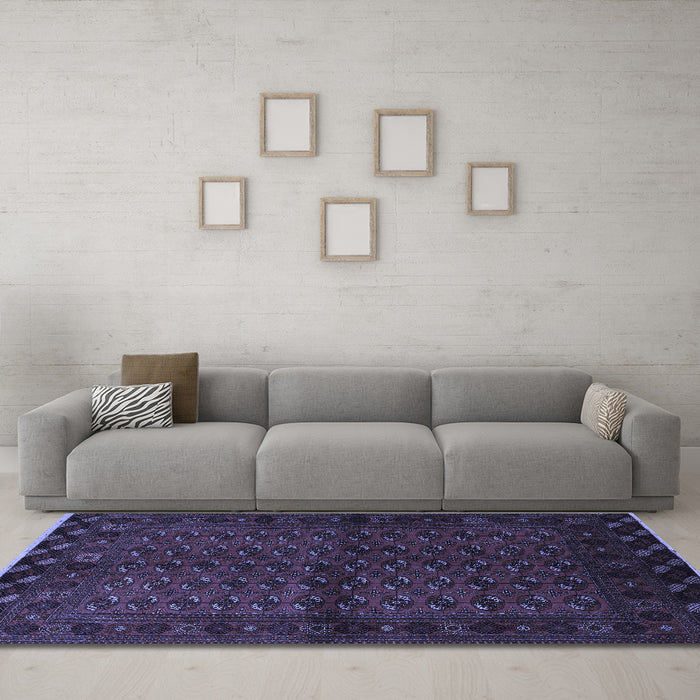 Machine Washable Southwestern Blue Country Rug in a Living Room, wshtr9blu