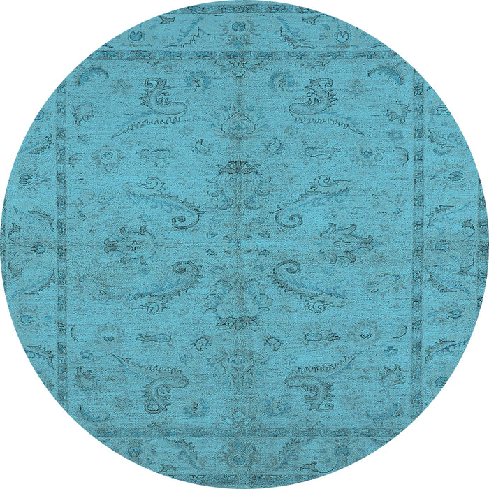 Round Machine Washable Oriental Light Blue Traditional Rug, wshurb1000lblu
