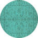 Round Oriental Turquoise Traditional Rug, urb1000turq