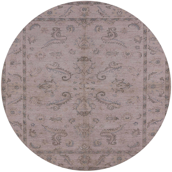 Round Mid-Century Modern Rose Purple Oriental Rug, urb1000