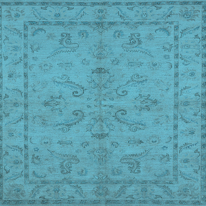 Square Machine Washable Oriental Light Blue Traditional Rug, wshurb1000lblu