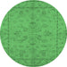 Round Machine Washable Oriental Emerald Green Traditional Area Rugs, wshurb1000emgrn